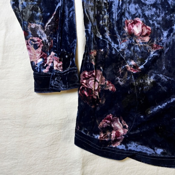 Women's Velvet L/S Floral Blouse Plus Size Dark Romance Whimsigoth Velour - Picture 5 of 10